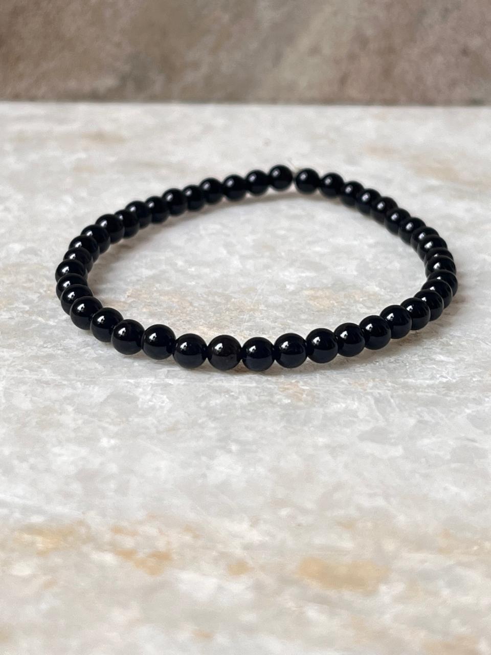 Black Onyx Plain Round 4MM Crystal Bracelet