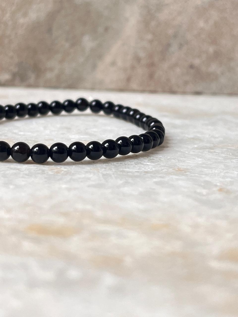Black Onyx Plain Round 4MM Crystal Bracelet