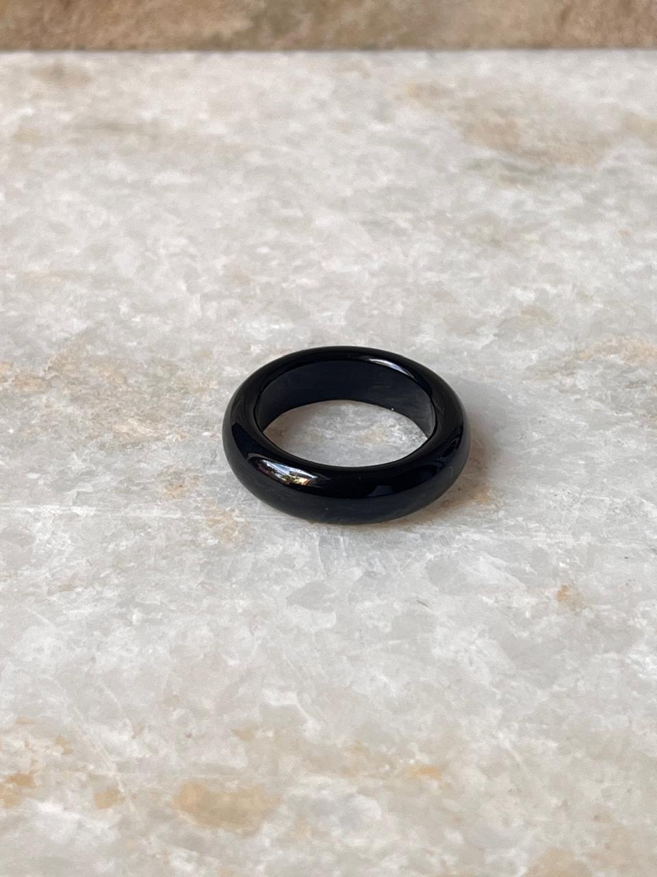 Black Agate Crystal Band Ring