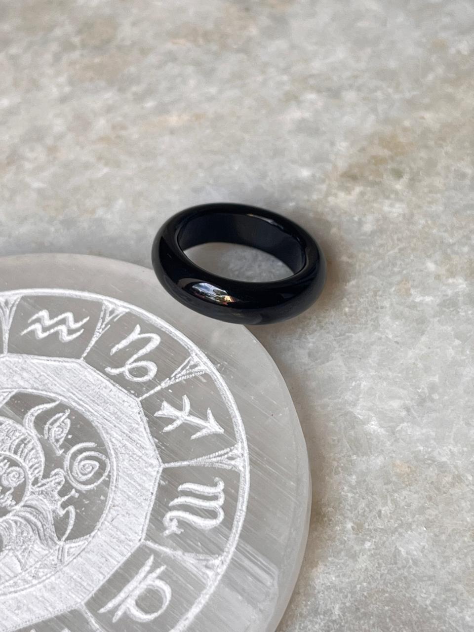 Black Agate Crystal Band Ring
