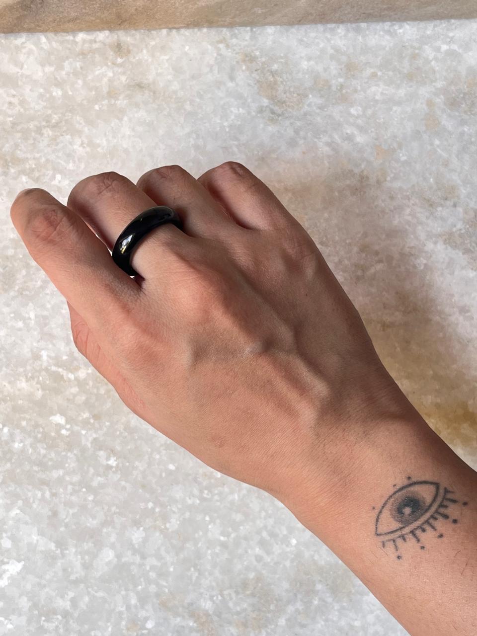 Black Agate Crystal Band Ring