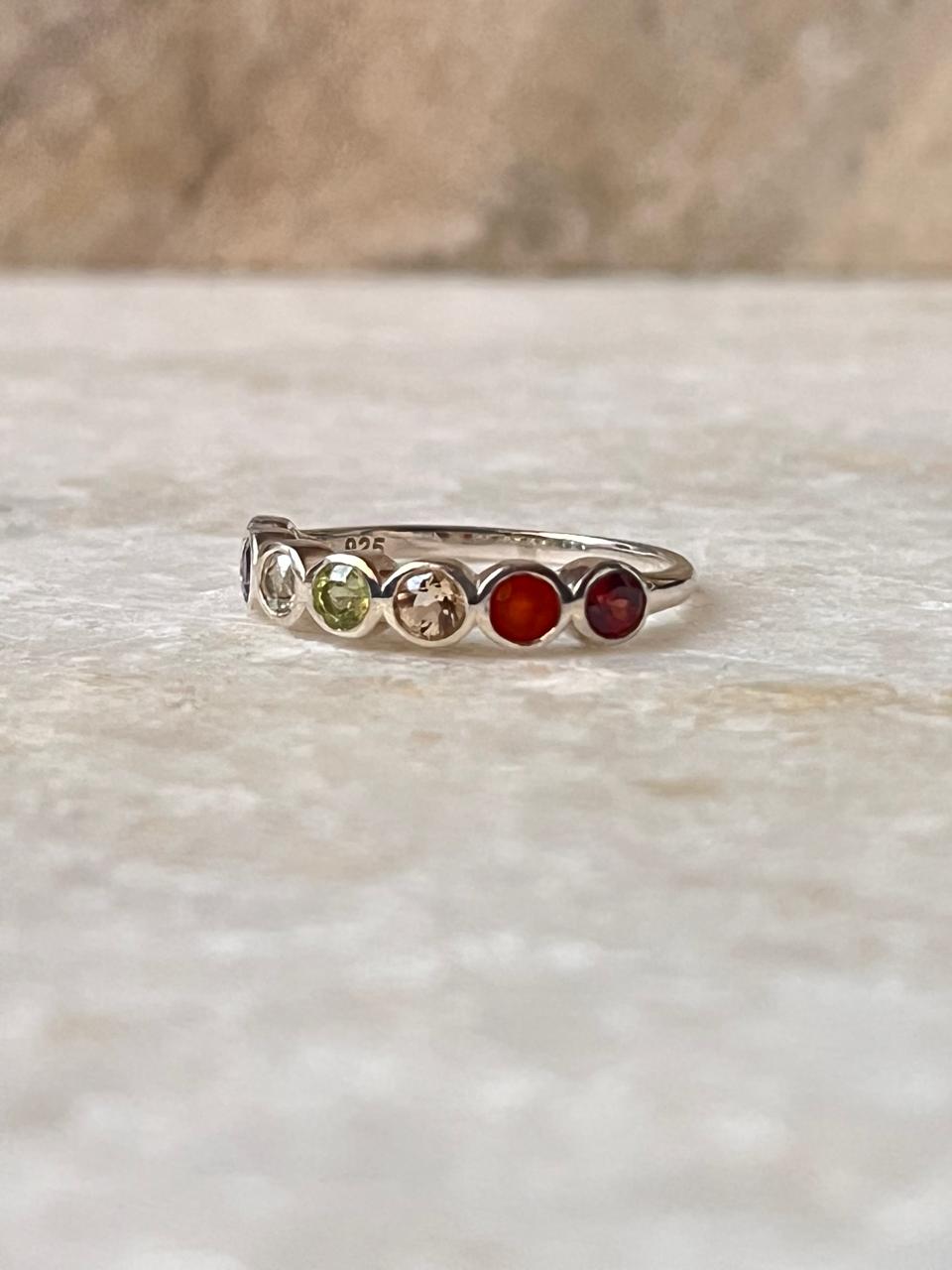 Seven Chakra Round Eternity Band 925 Sterling Silver Ring - Tarakaya Silver