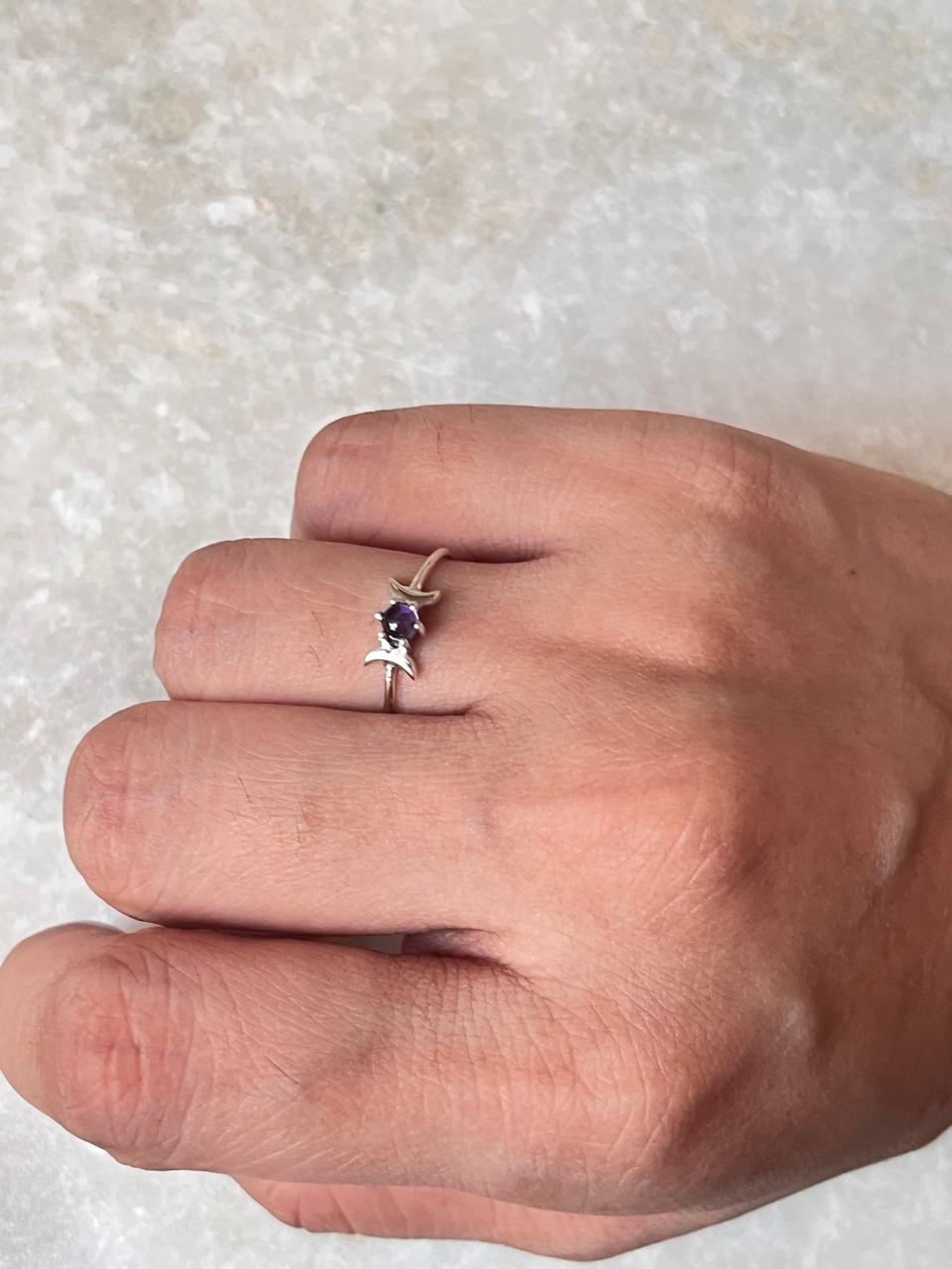 Amethyst Moon Phases 925 Sterling Silver Ring