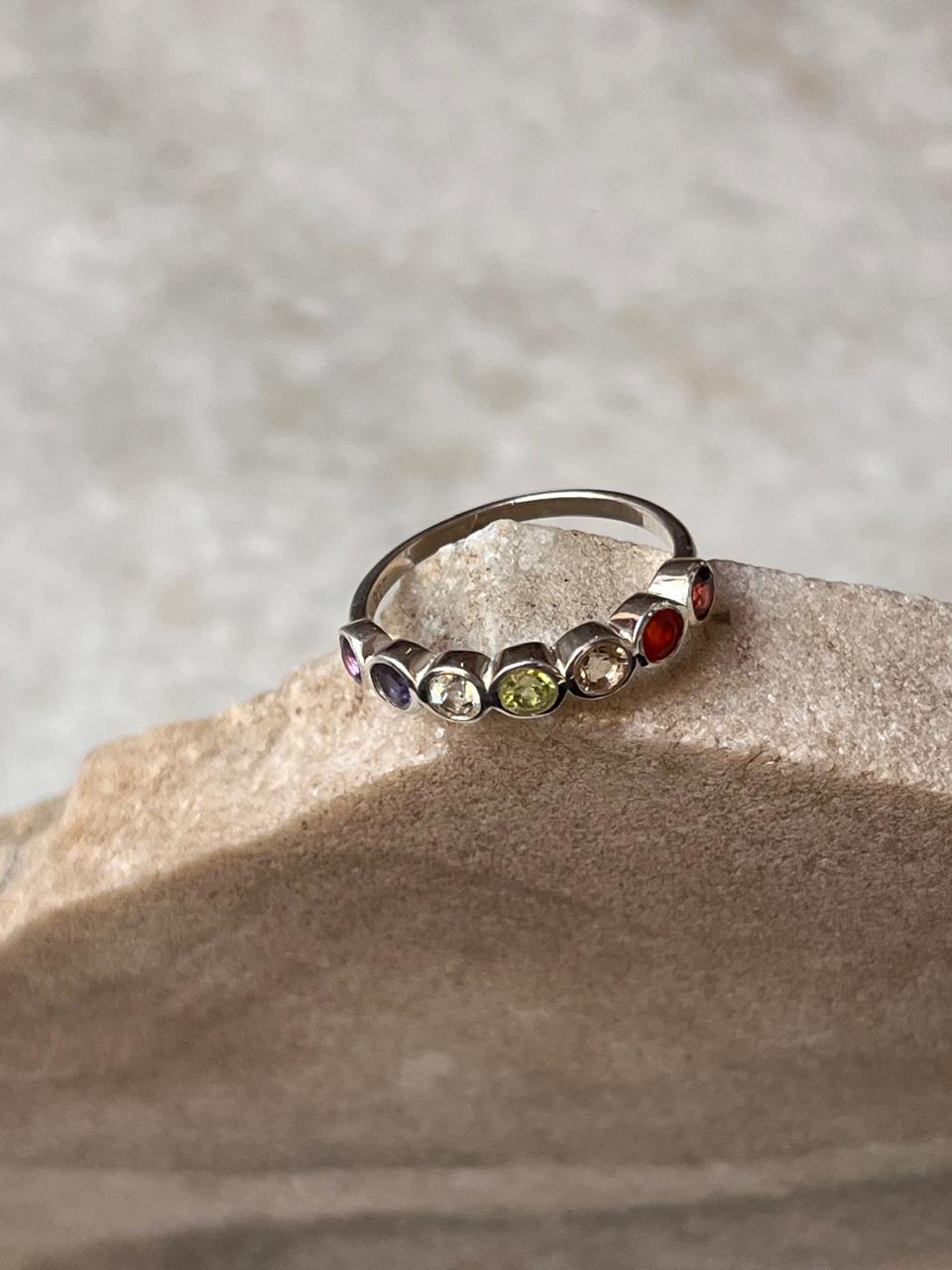 Seven Chakra Round Eternity Band 925 Sterling Silver Ring - Tarakaya Silver