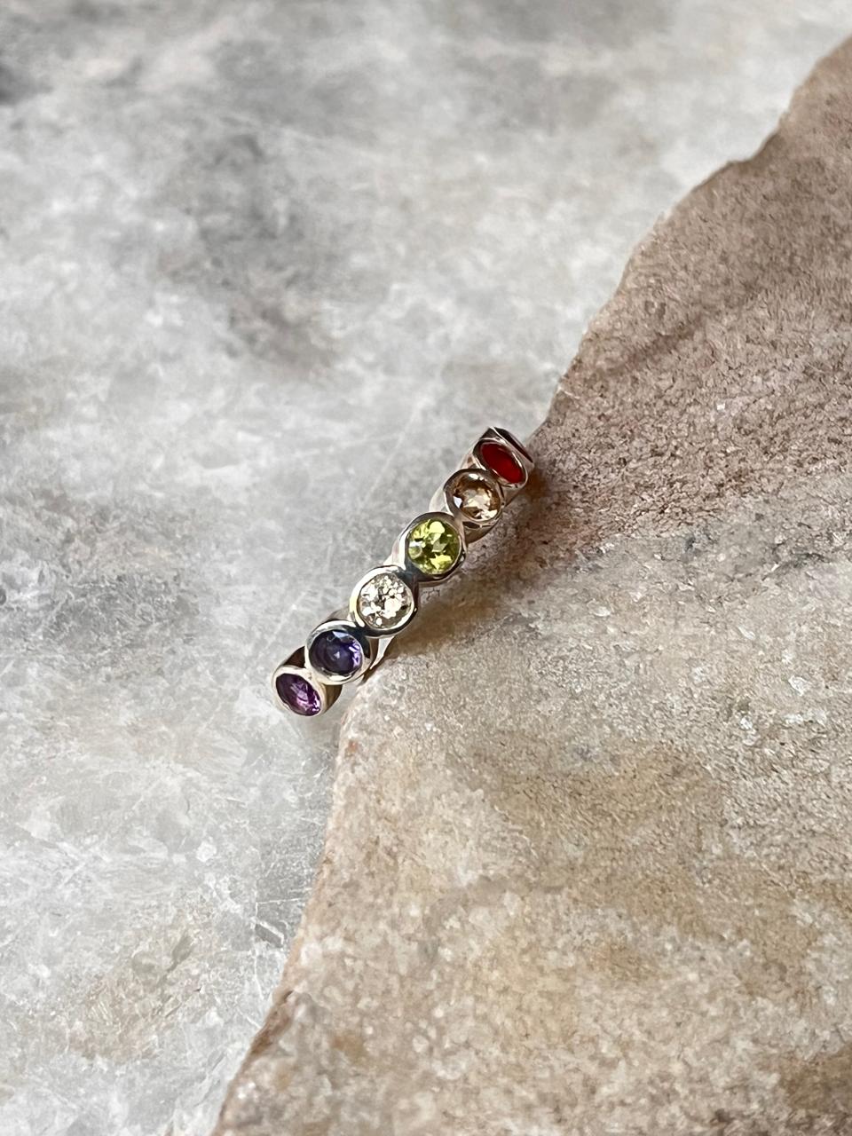 Seven Chakra Round Eternity Band 925 Sterling Silver Ring - Tarakaya Silver