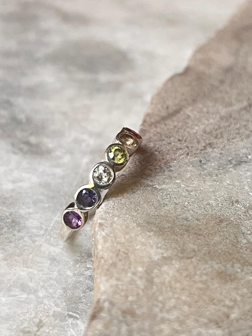 Seven Chakra Round Eternity Band 925 Sterling Silver Ring - Tarakaya Silver