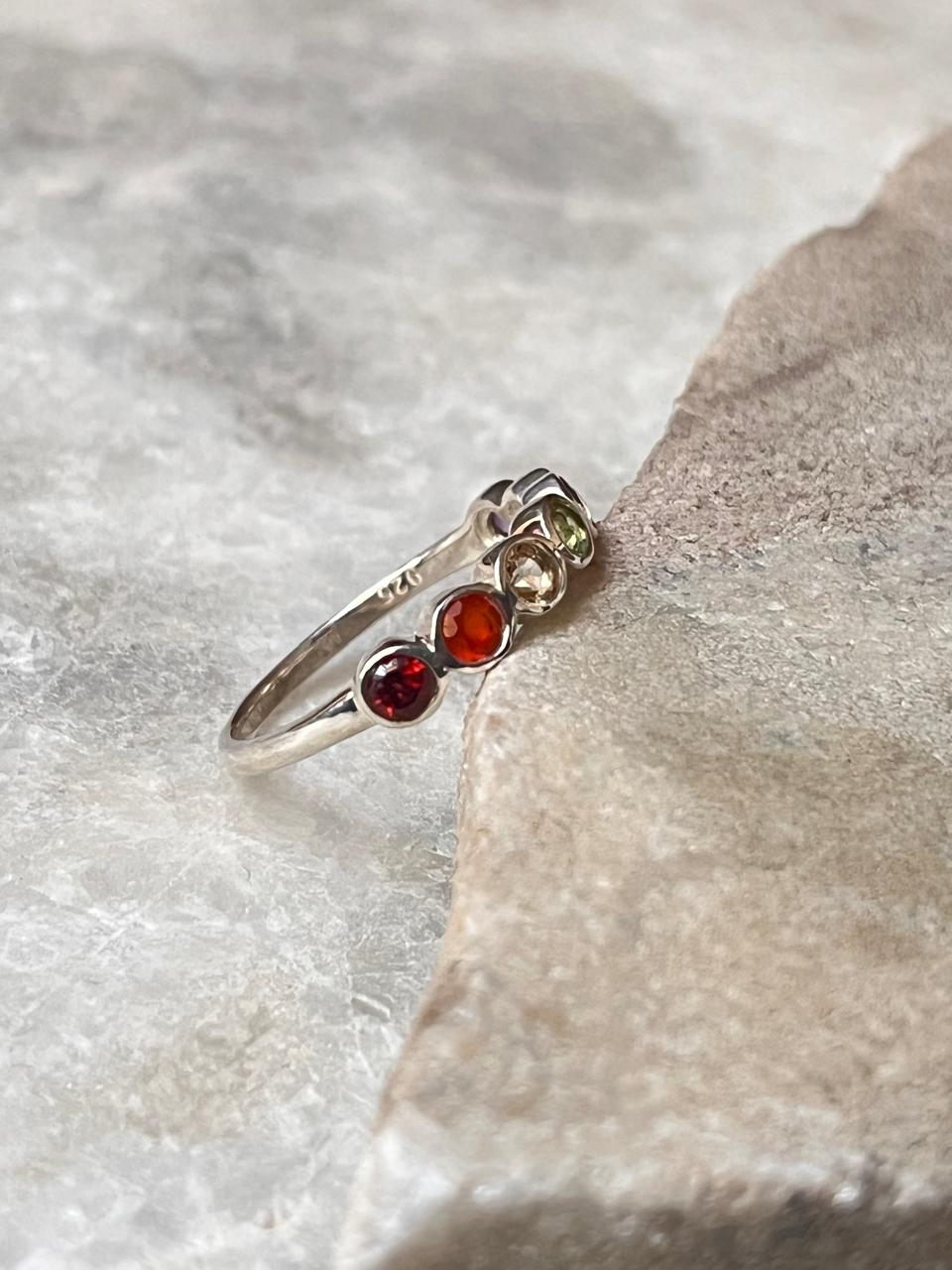 Seven Chakra Round Eternity Band 925 Sterling Silver Ring - Tarakaya Silver
