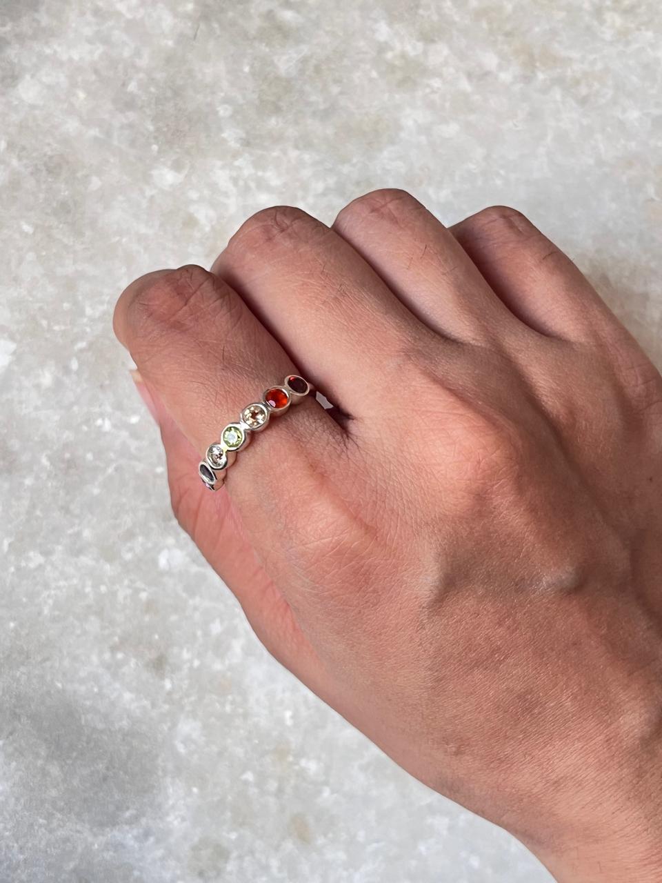 Seven Chakra Round Eternity Band 925 Sterling Silver Ring - Tarakaya Silver