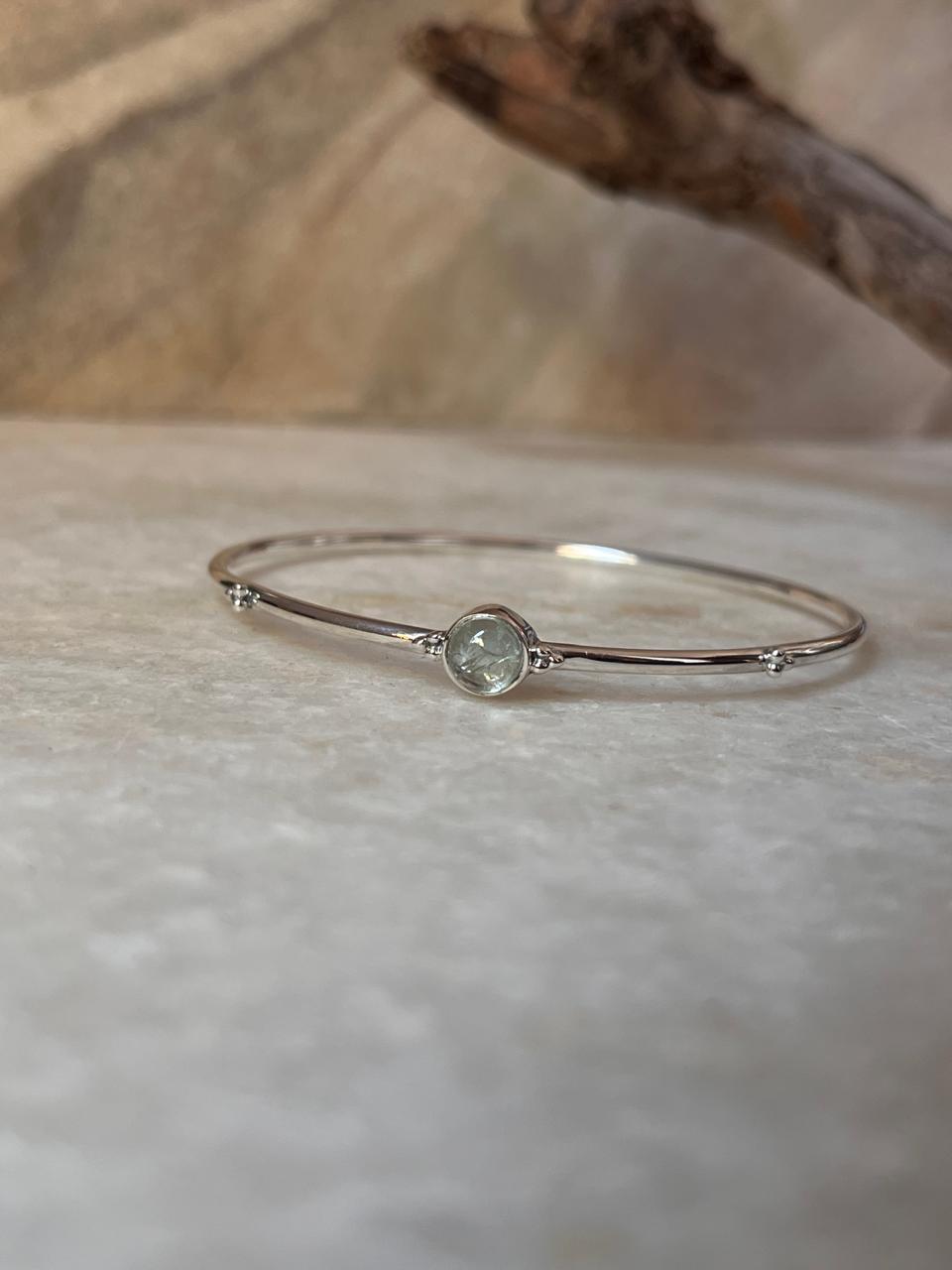 Aquamarine Boho Rawa 925 Sterling Silver Bangle
