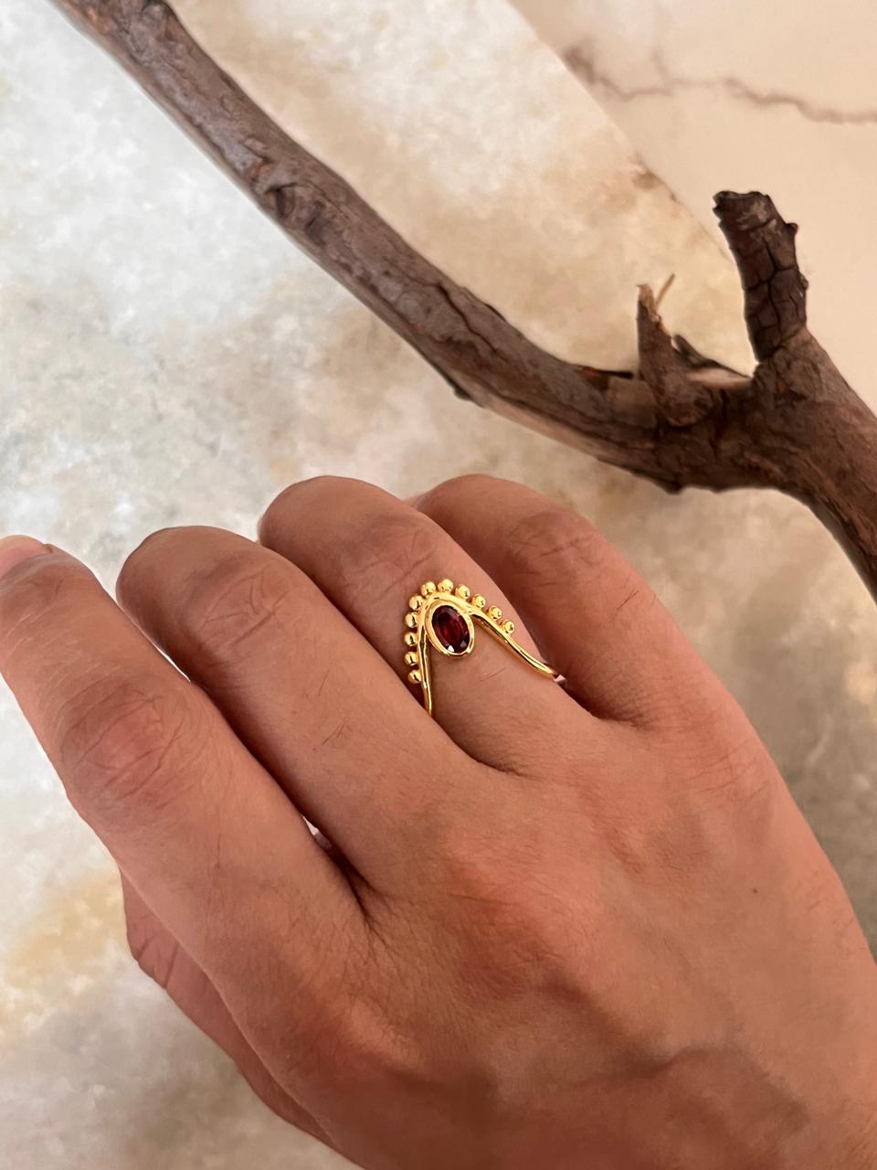 Gold Vermeil Garnet Vanki 925 Sterling Silver Ring