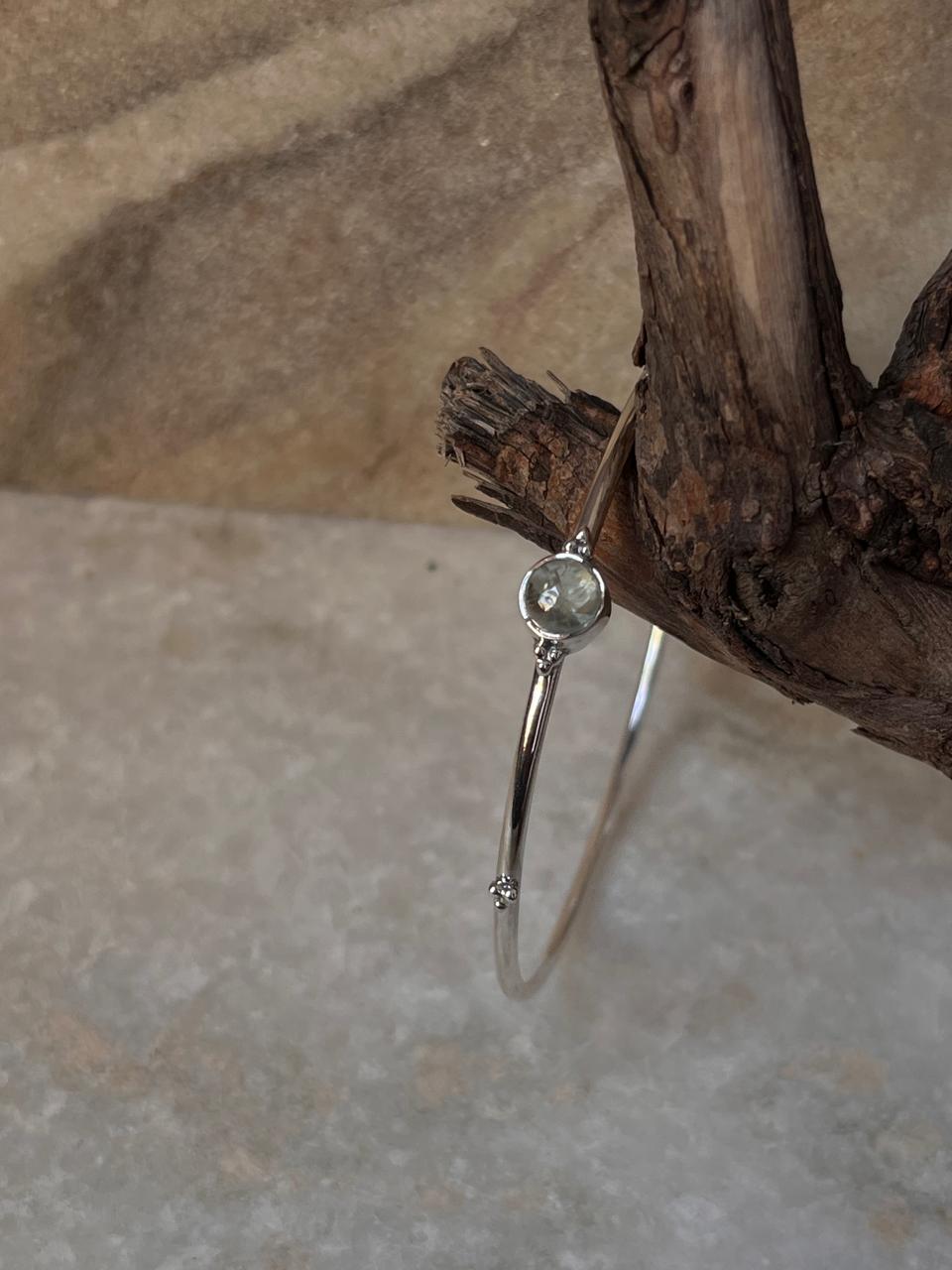 Aquamarine Boho Rawa 925 Sterling Silver Bangle