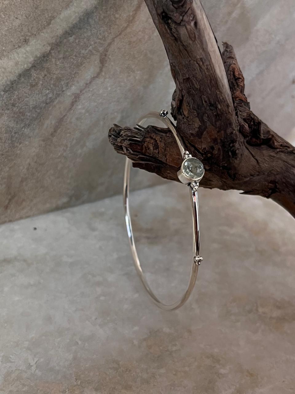 Aquamarine Boho Rawa 925 Sterling Silver Bangle