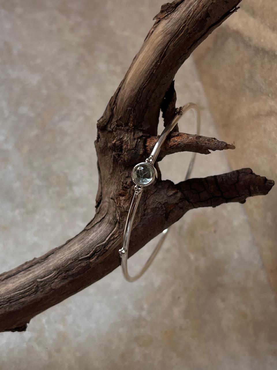 Aquamarine Boho Rawa 925 Sterling Silver Bangle