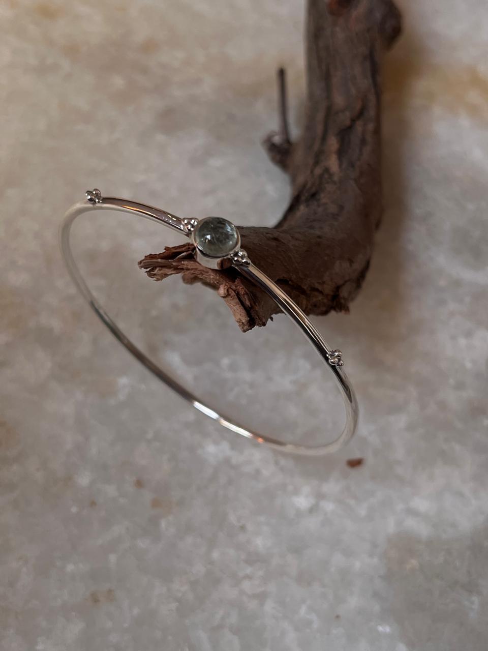 Aquamarine Boho Rawa 925 Sterling Silver Bangle