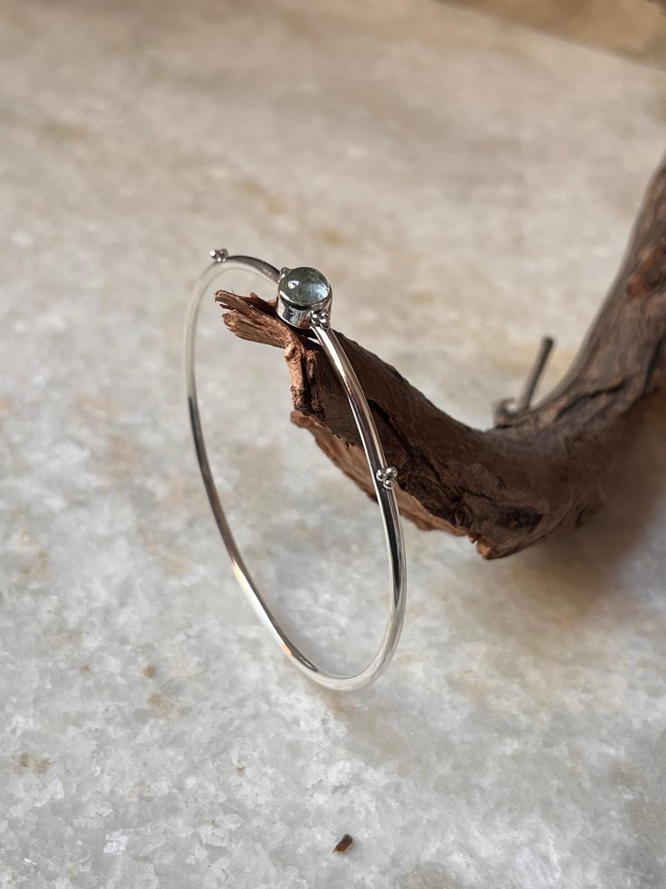 Aquamarine Boho Rawa 925 Sterling Silver Bangle