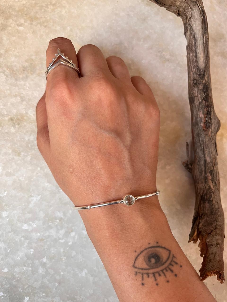 Aquamarine Boho Rawa 925 Sterling Silver Bangle