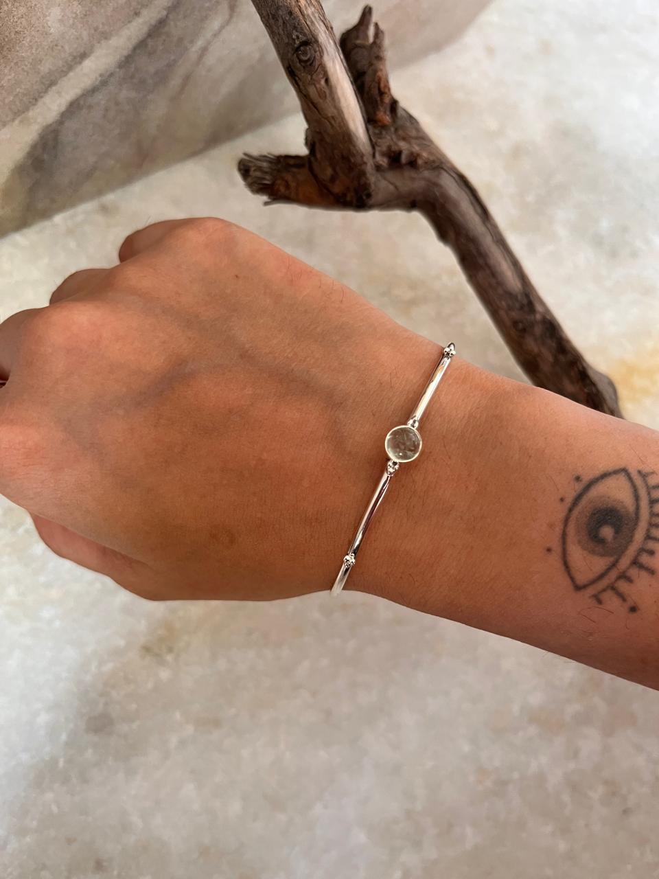 Aquamarine Boho Rawa 925 Sterling Silver Bangle