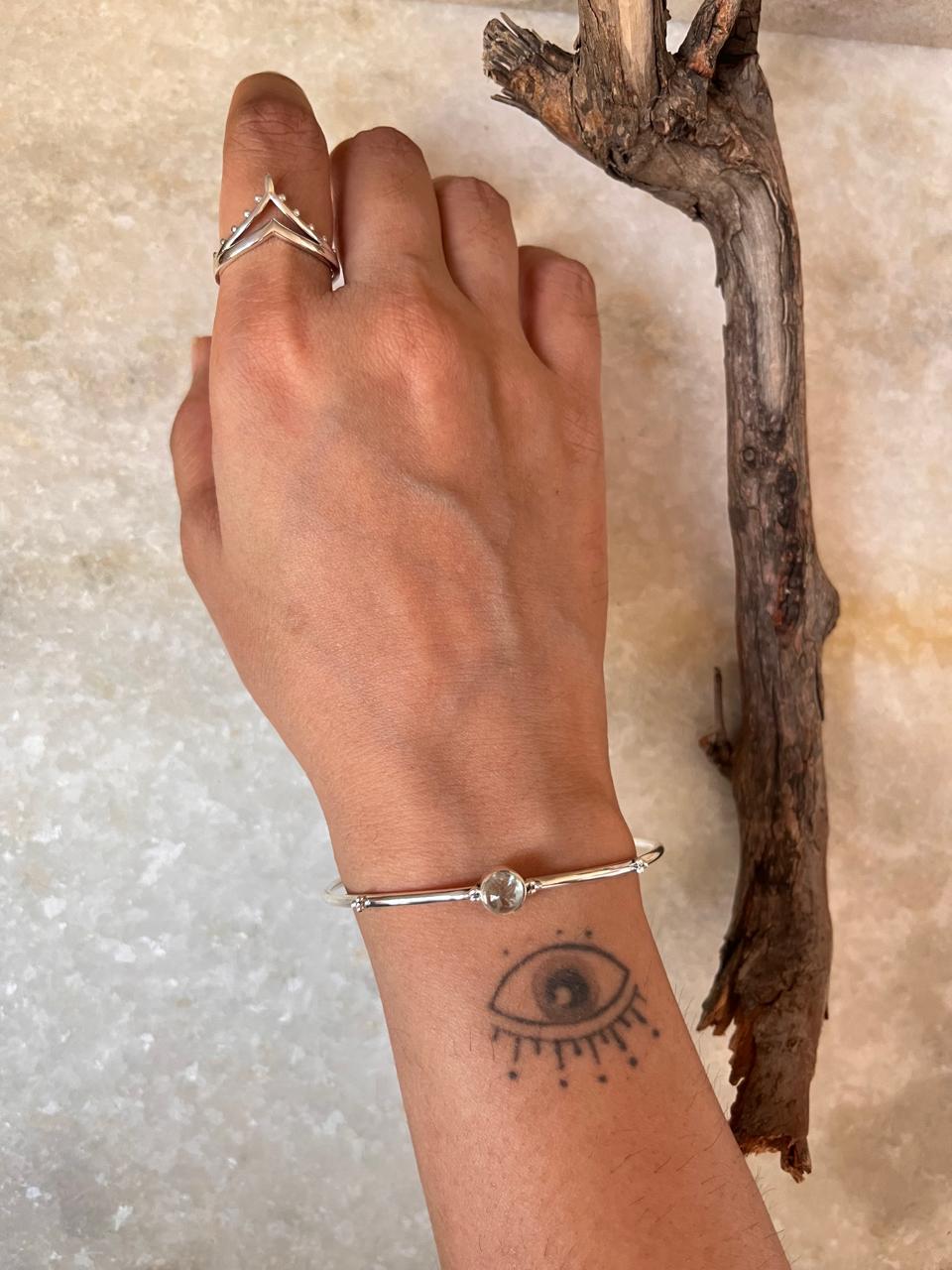 Aquamarine Boho Rawa 925 Sterling Silver Bangle