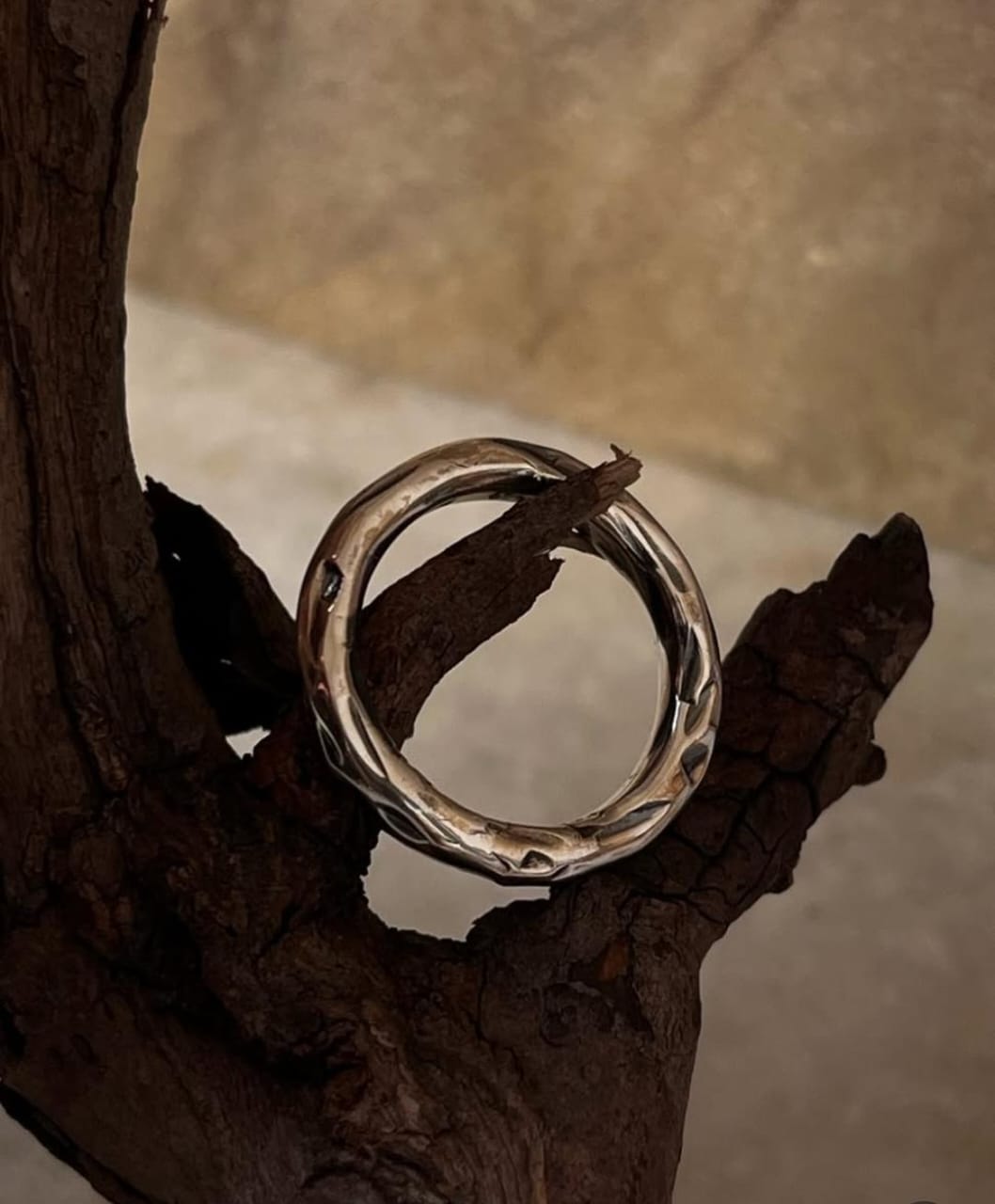 Hammered Thick Molten Chunky Band 925 Sterling Silver Ring