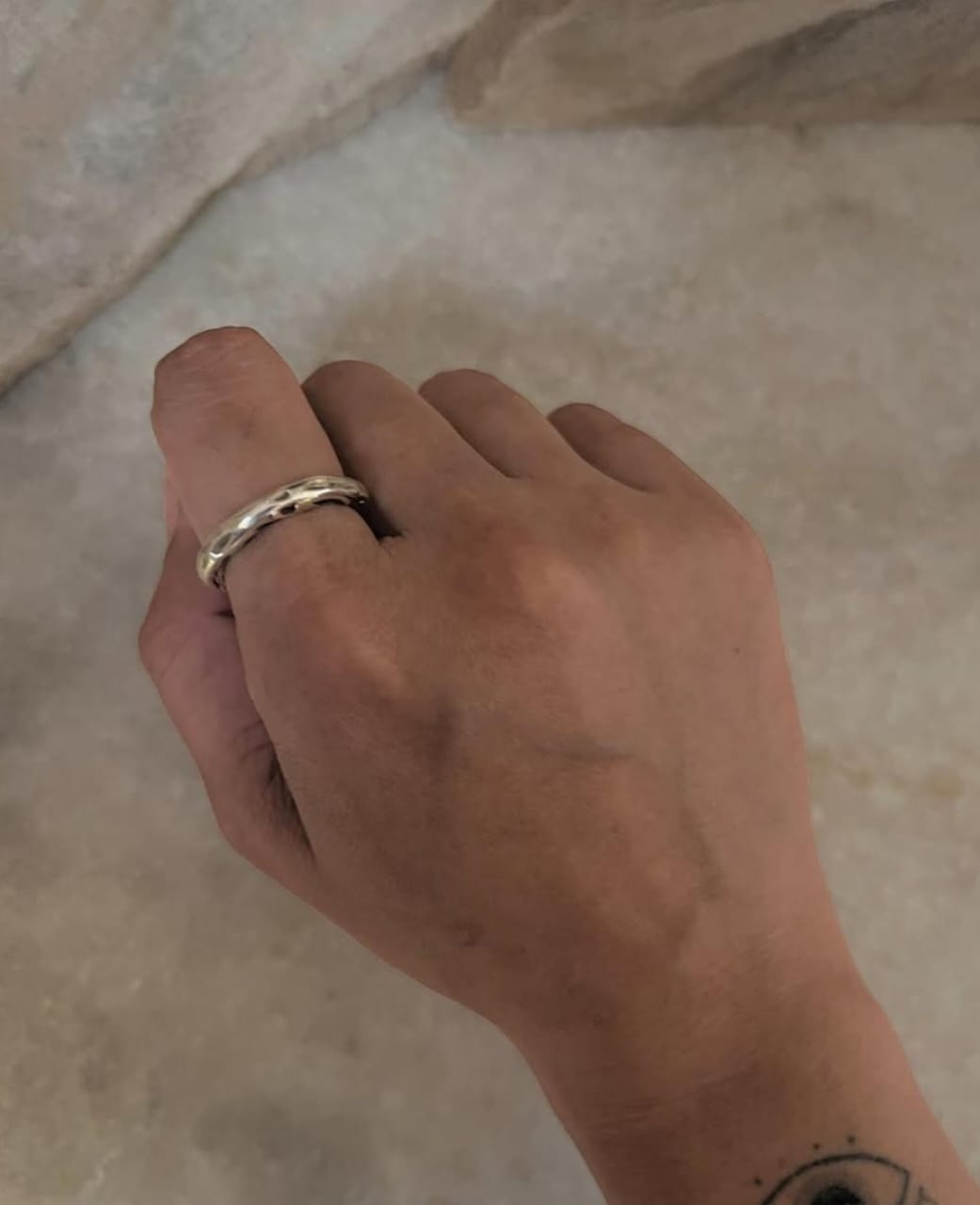 Hammered Thick Molten Chunky Band 925 Sterling Silver Ring