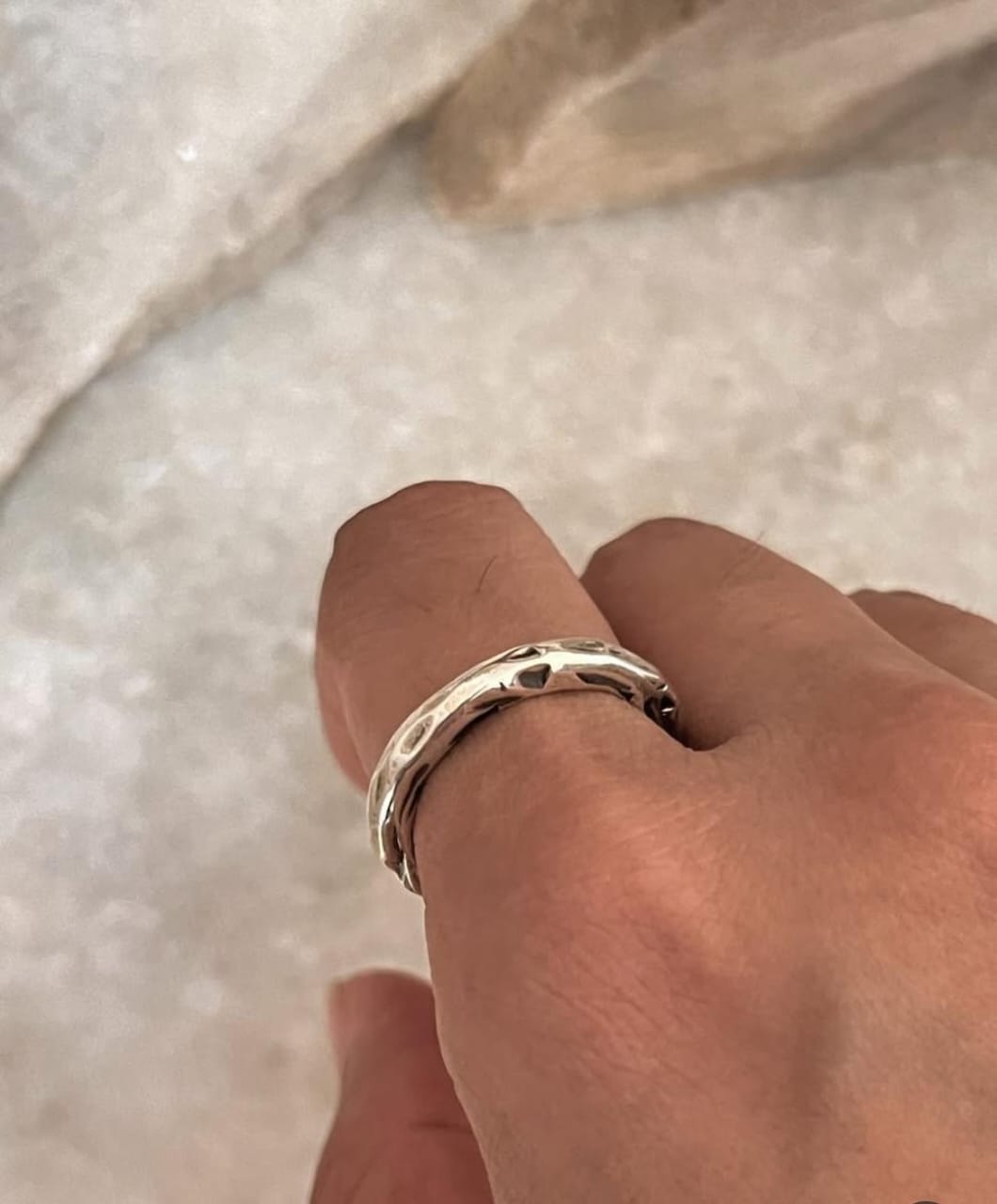 Hammered Thick Molten Chunky Band 925 Sterling Silver Ring