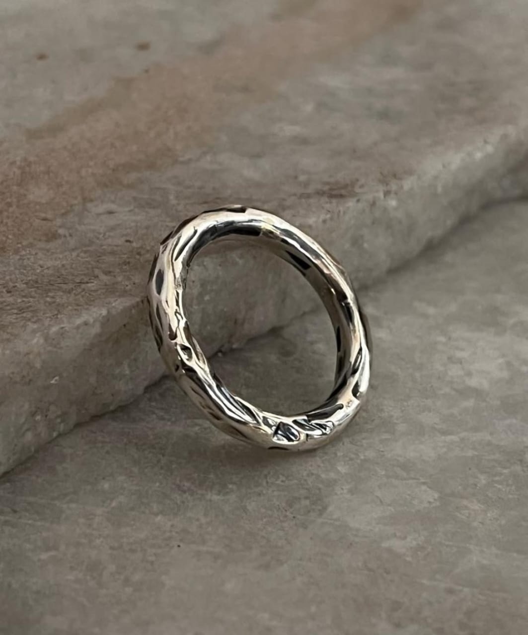 Hammered Thick Molten Chunky Band 925 Sterling Silver Ring