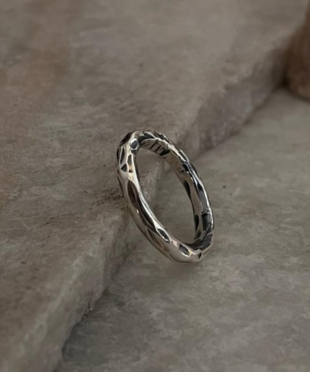 Hammered Thick Molten Chunky Band 925 Sterling Silver Ring