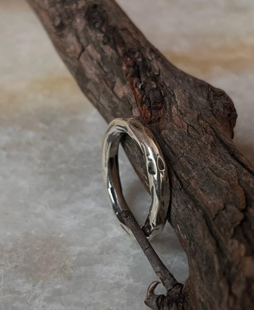 Hammered Thick Molten Chunky Band 925 Sterling Silver Ring