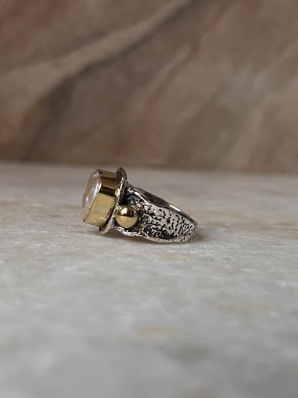 Baroque Pearl Heart Rustic Fusion Handcrafted 925 Sterling Silver Ring