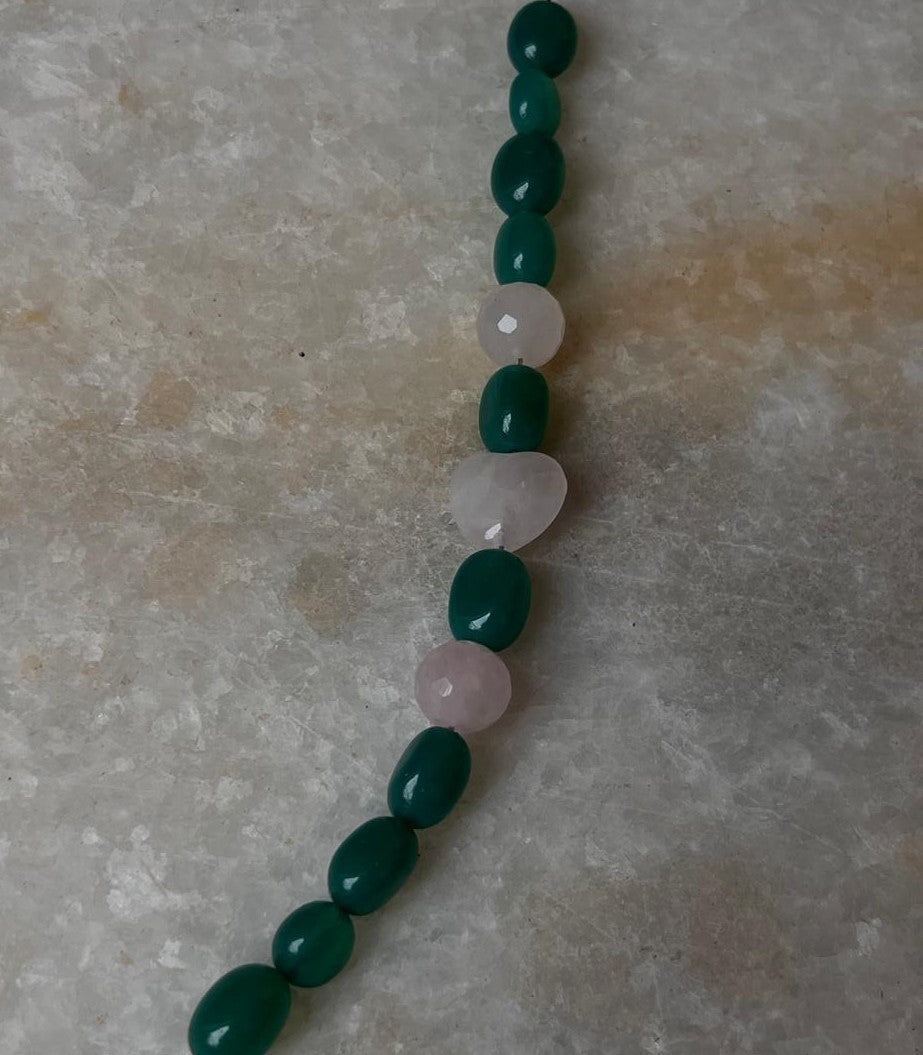 Love & Abundance Rose Quartz Heart & Green Onyx Tumble 925 Sterling Silver Bracelet