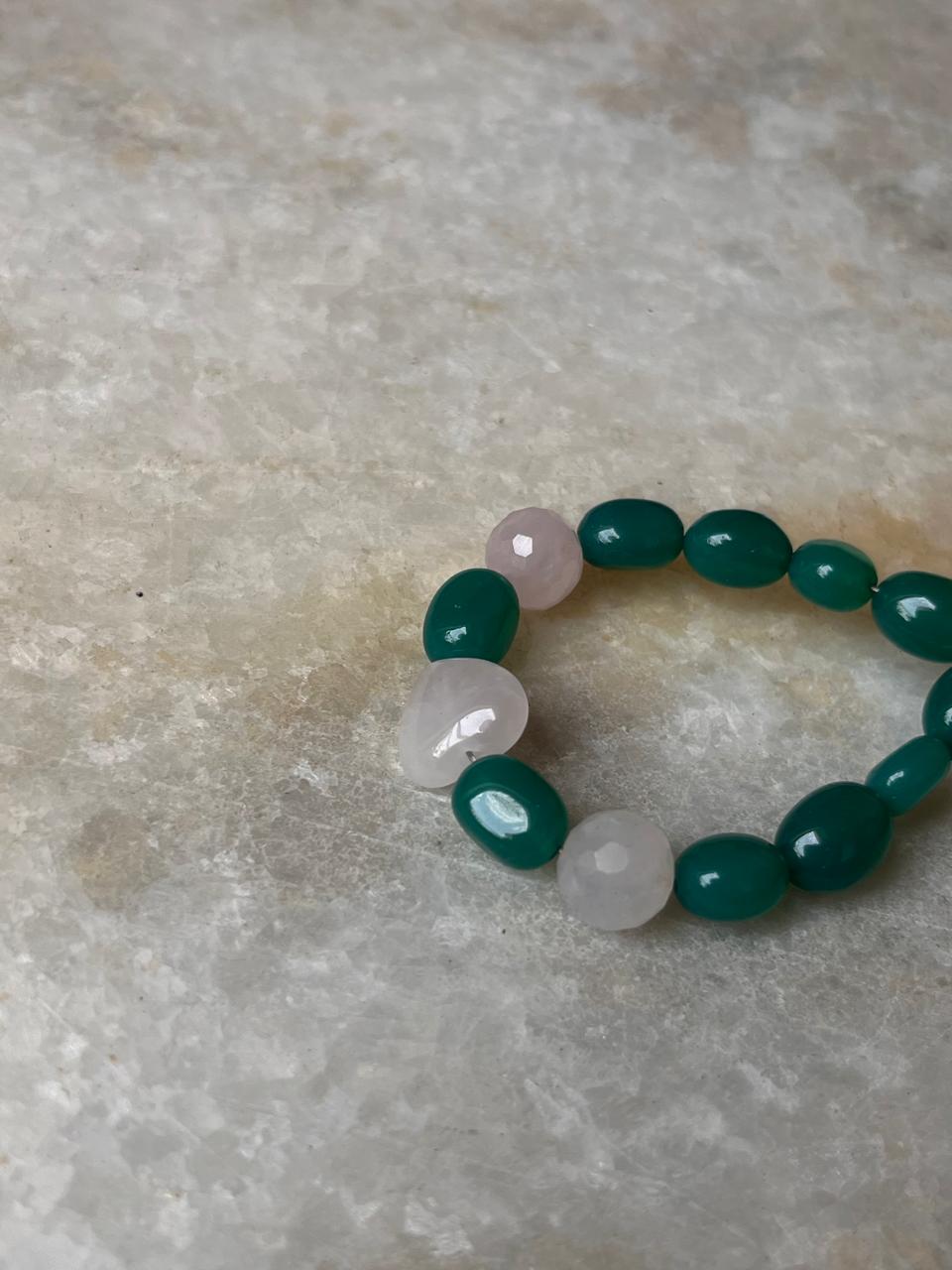 Love & Abundance Rose Quartz Heart & Green Onyx Tumble 925 Sterling Silver Bracelet