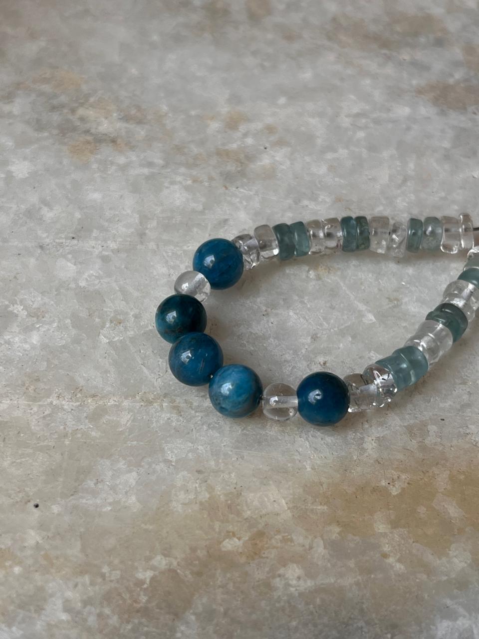 Apatite & Clear Quartz 925 Sterling Silver Bracelet