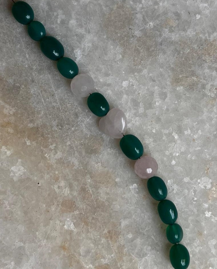 Love & Abundance Rose Quartz Heart & Green Onyx Tumble 925 Sterling Silver Bracelet