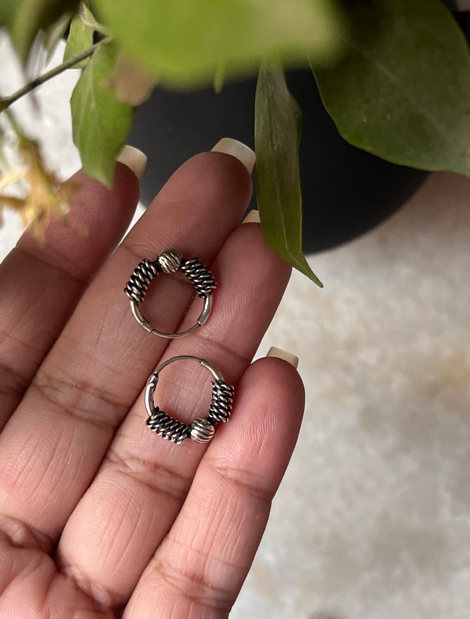 Antique 925 Sterling Silver Hoops - design 1