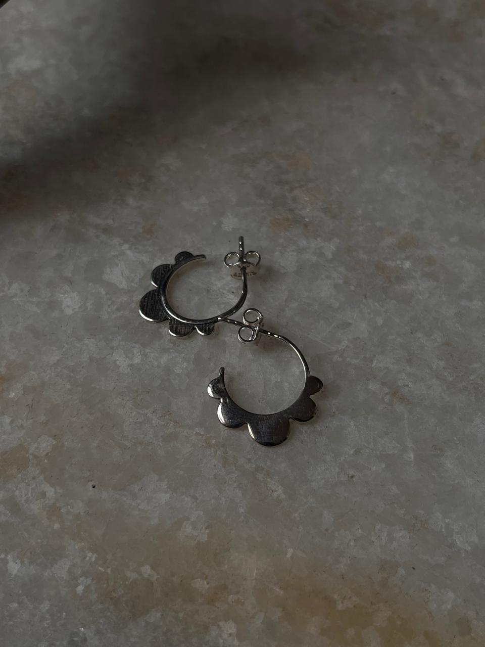 Flower Edge Half Hoops 925 Sterling Silver Earrings