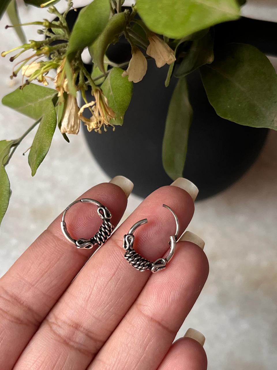 Antique 925 Sterling Silver Hoops - design 4