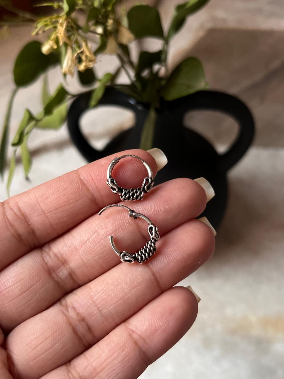 Antique 925 Sterling Silver Hoops - design 4