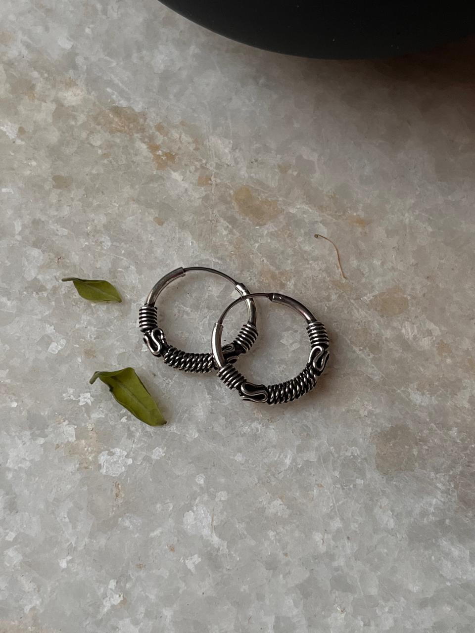 Antique 925 Sterling Silver Hoops - design 7