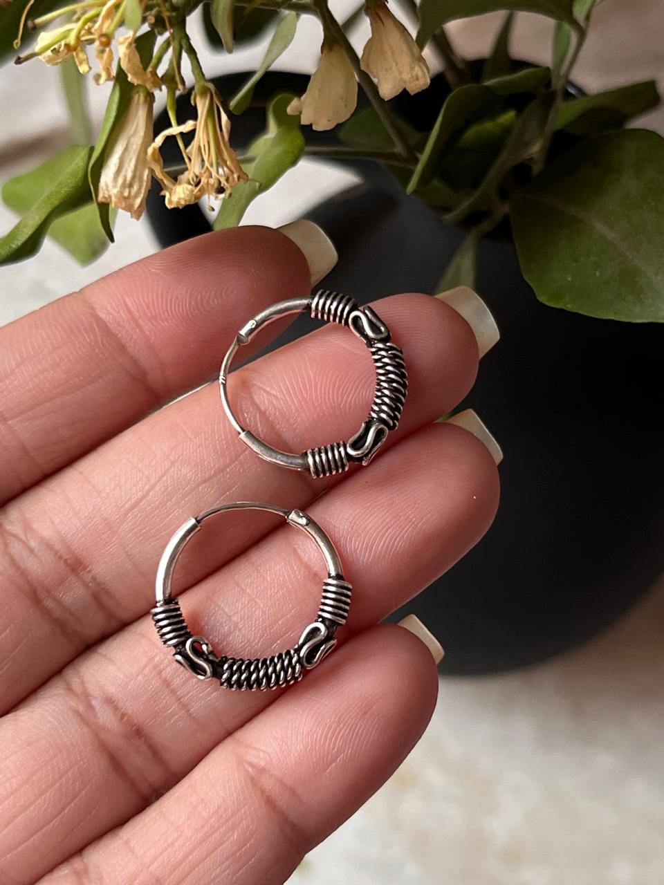 Antique 925 Sterling Silver Hoops - design 7