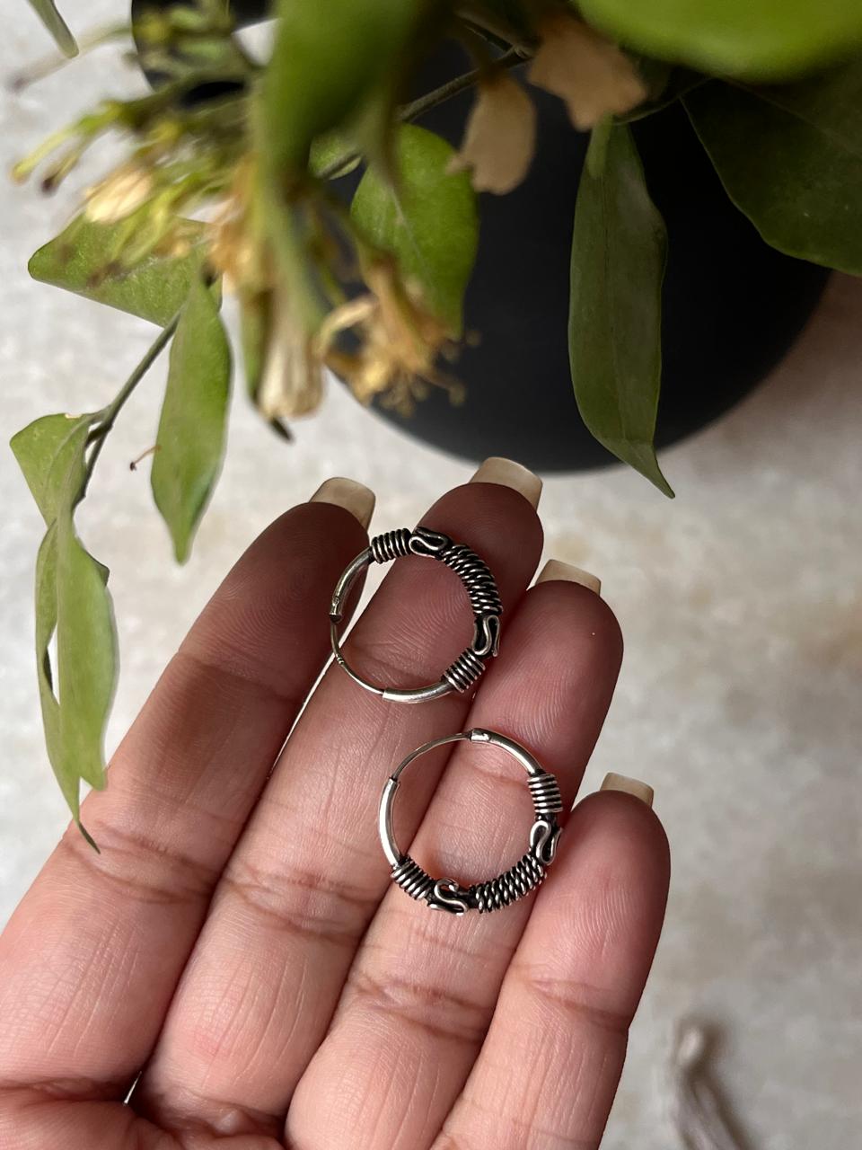 Antique 925 Sterling Silver Hoops - design 7