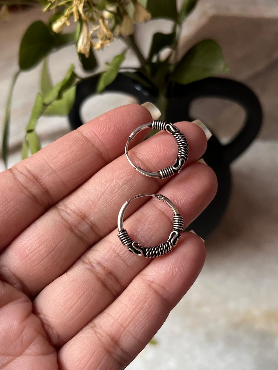Antique 925 Sterling Silver Hoops - design 7