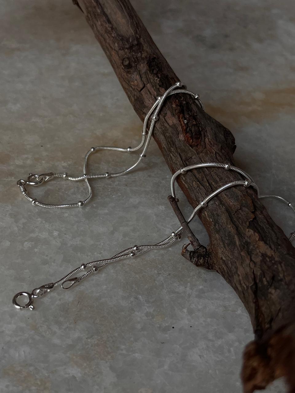 Flexible snake chain silver anklet with dots