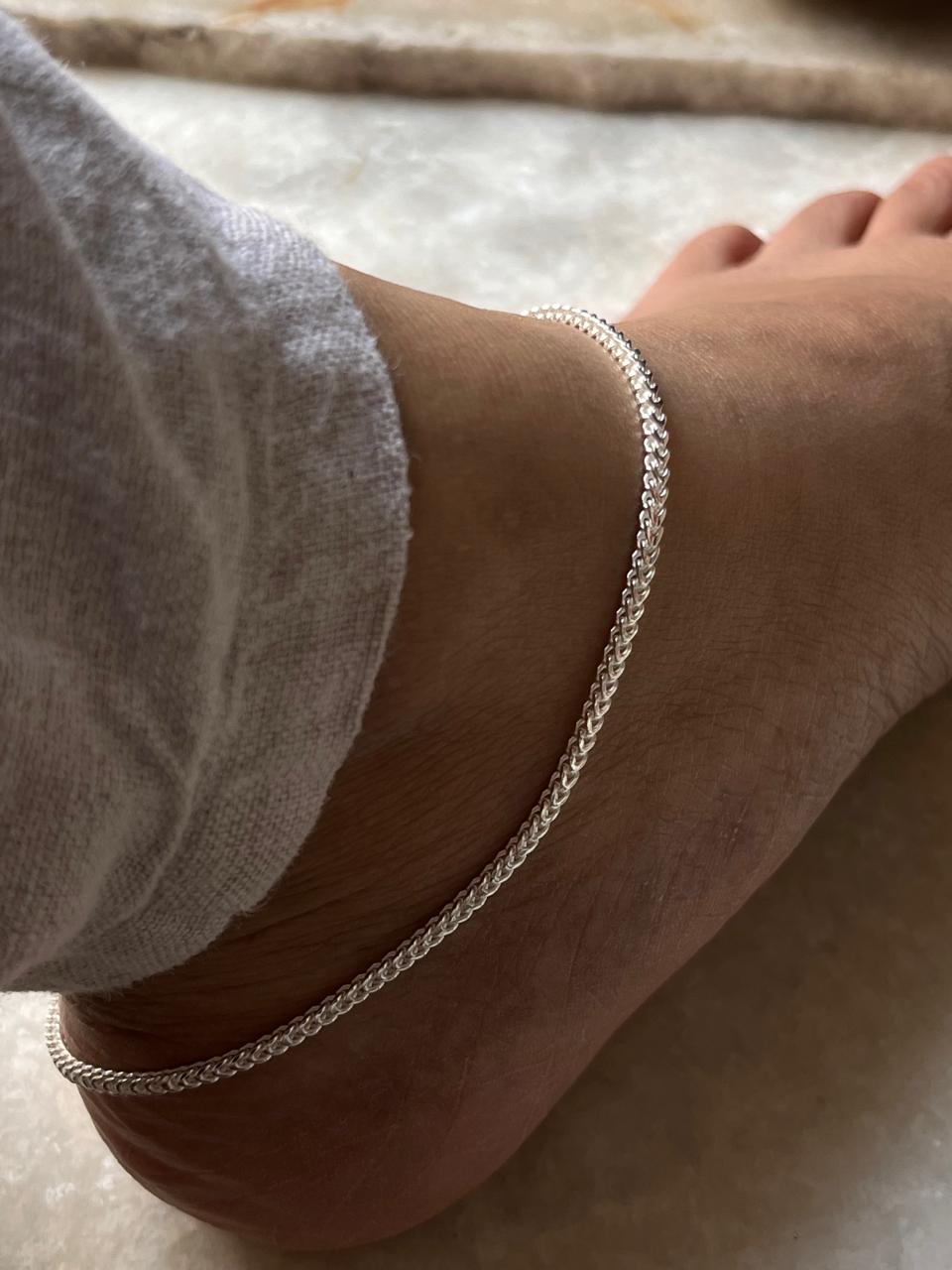 Daily wear sterling silver anklet with fox tail weave