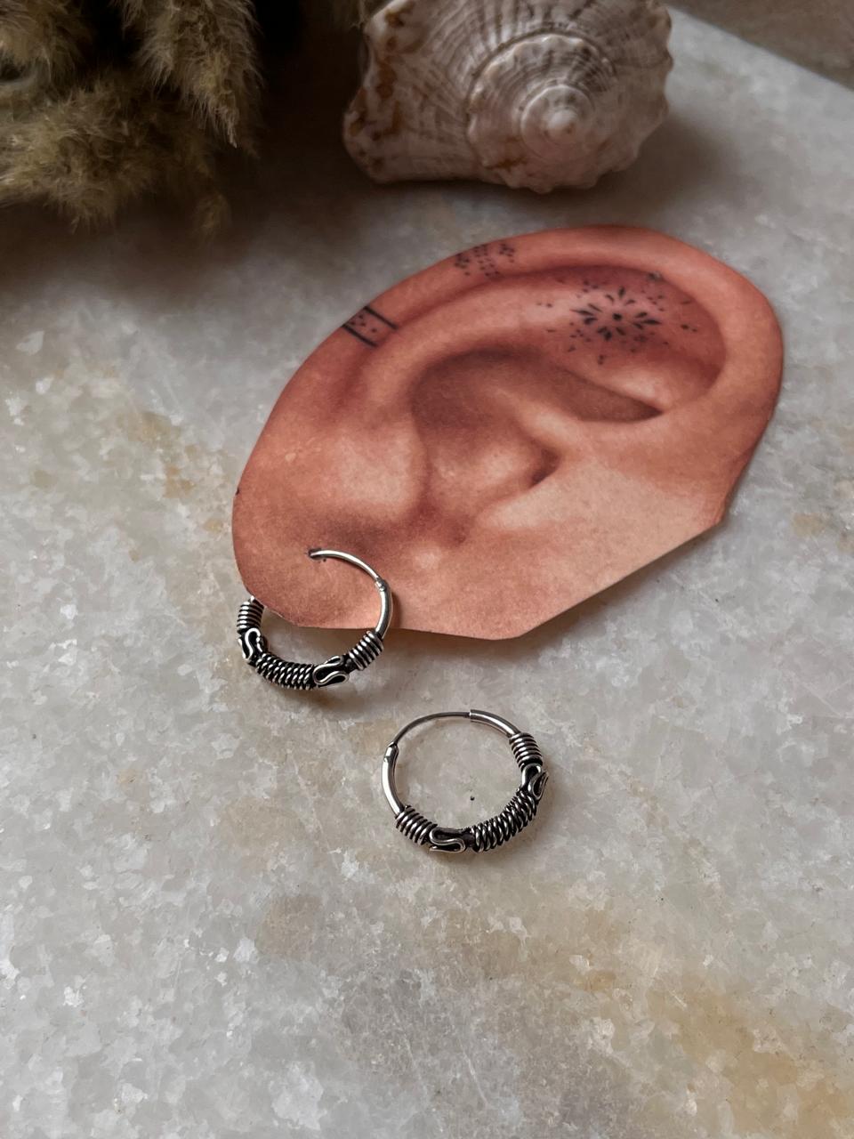 Antique 925 Sterling Silver Hoops - design 7