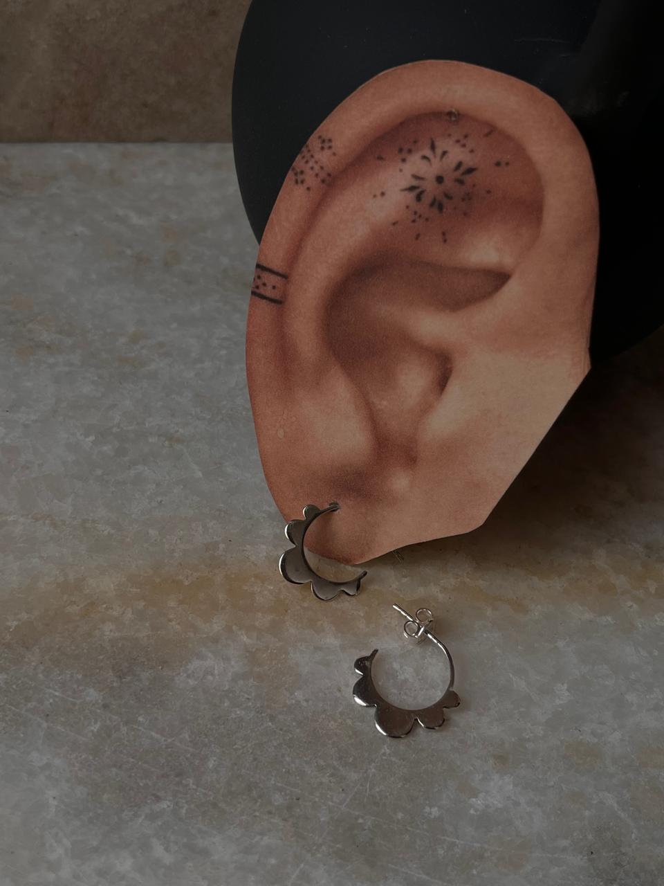 Flower Edge Half Hoops 925 Sterling Silver Earrings