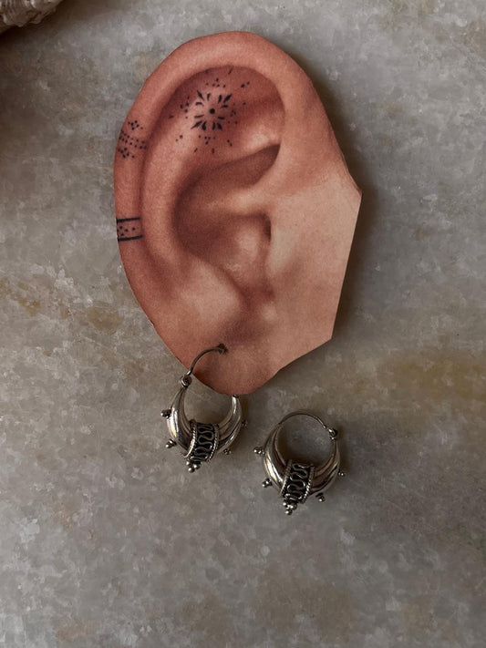 Ethnic dolki hoops handmade in sterling silver