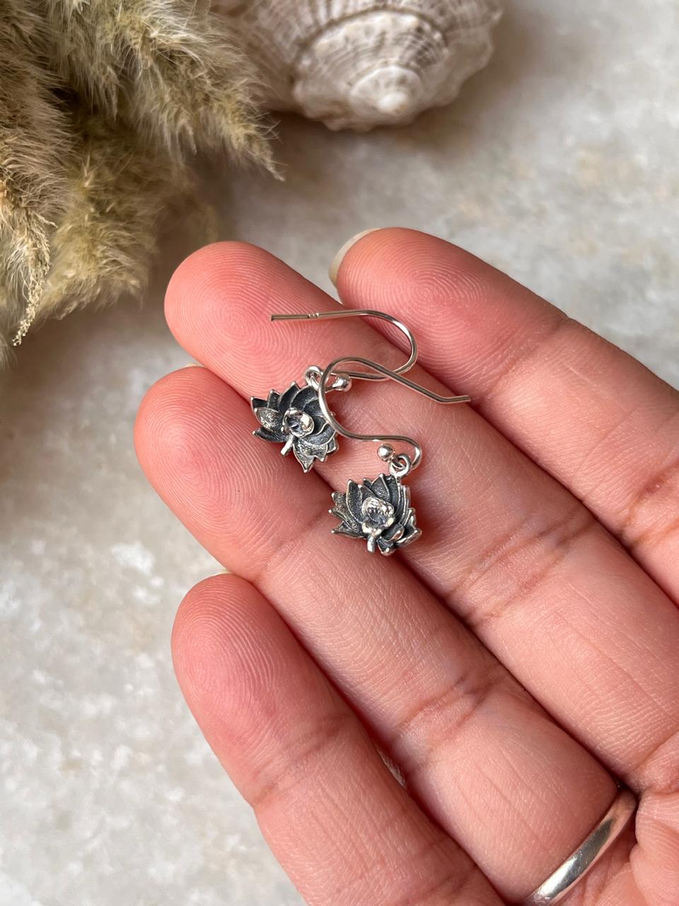 Small Lotus 925 Sterling Silver Earrings