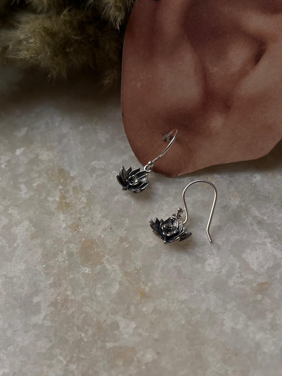 Small Lotus 925 Sterling Silver Earrings