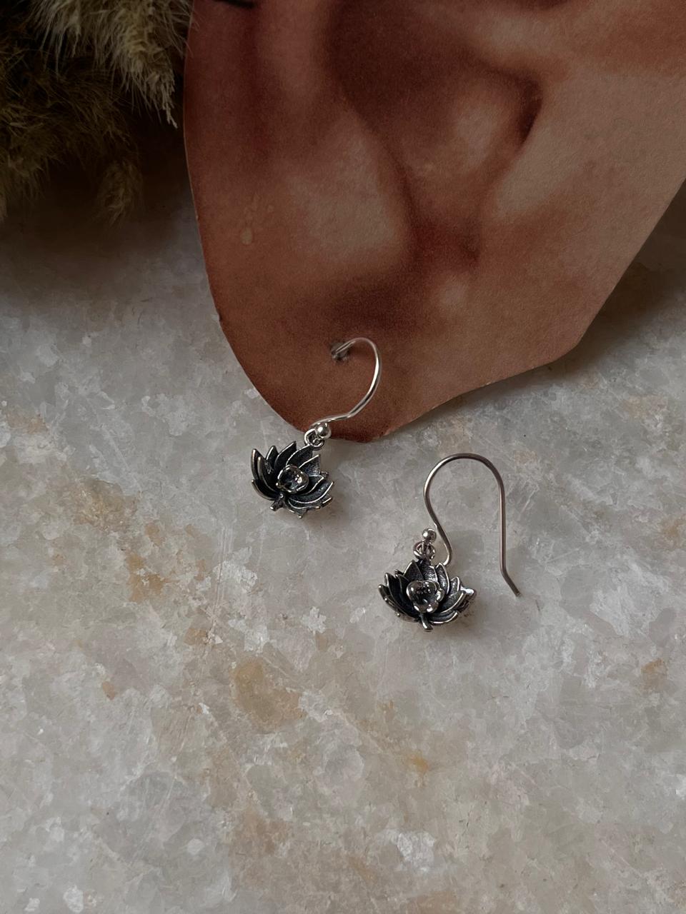 Small Lotus 925 Sterling Silver Earrings