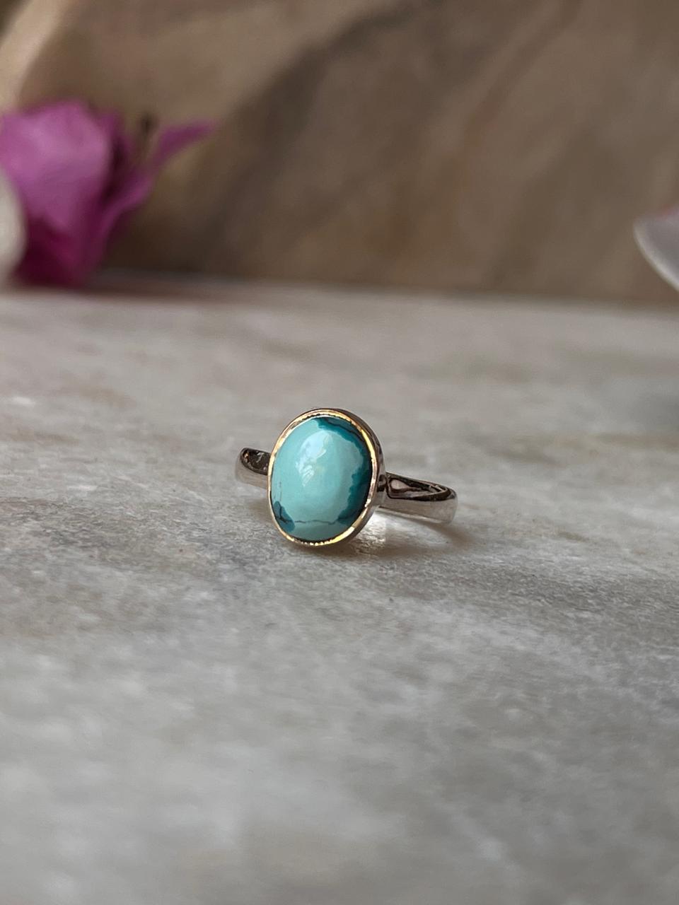 Natural Turquoise Oval 925 Sterling Silver Ring